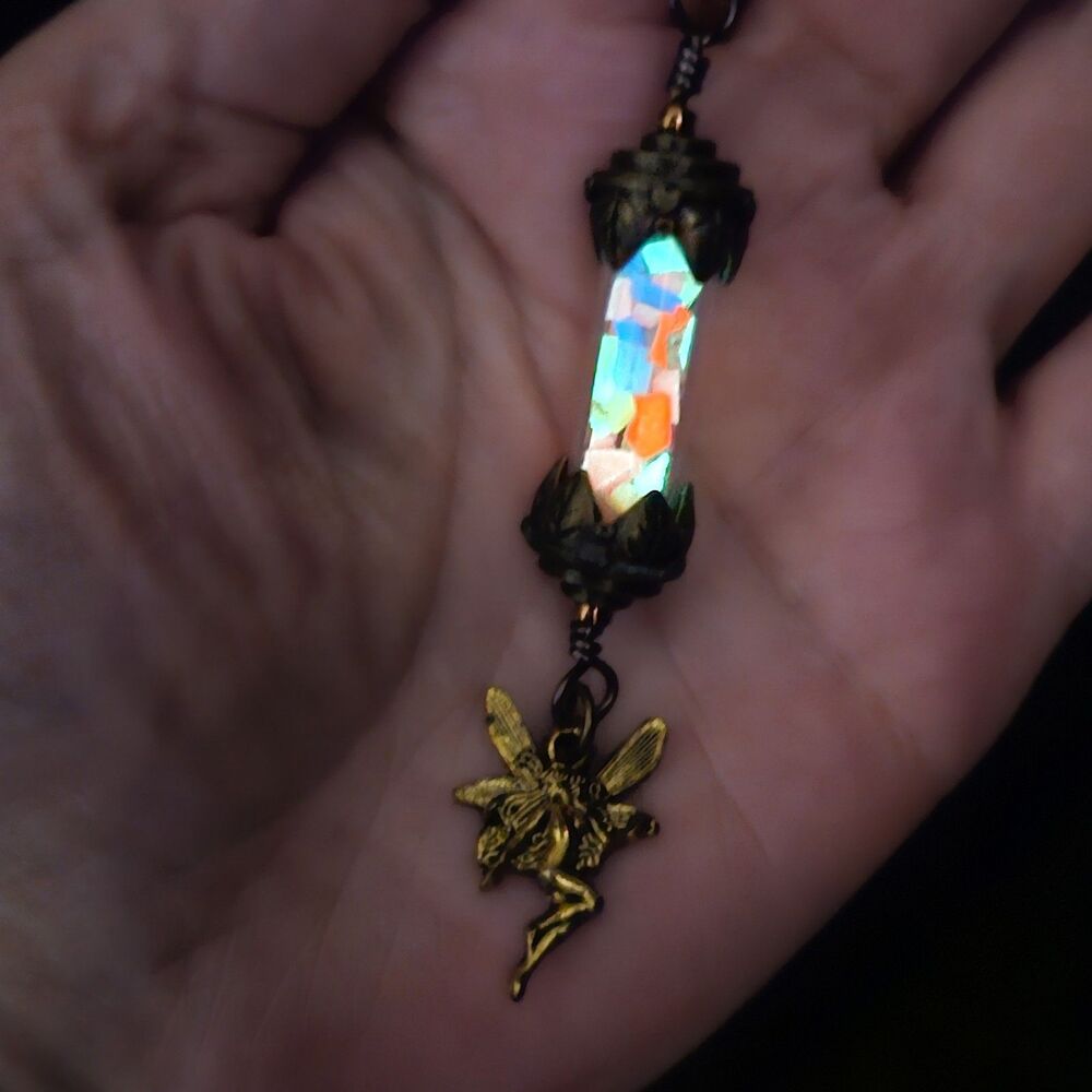 Gold Tone Rainbow Fairy Glow In The Dark Necklace 24"
